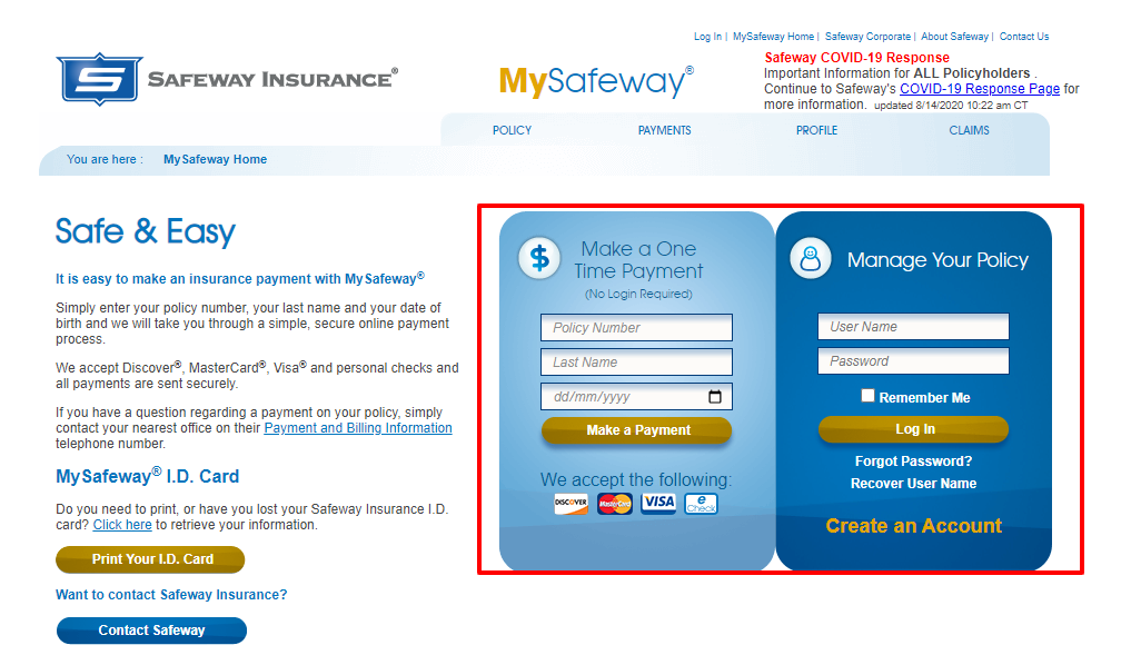 safeway insurance login